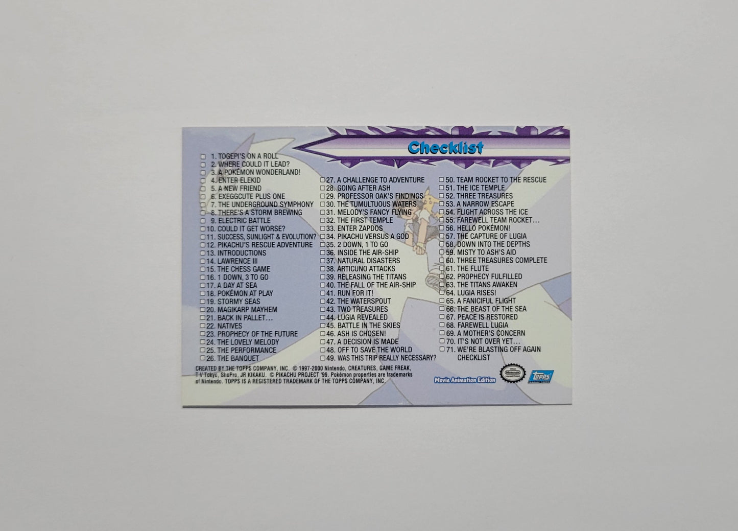 Checklist (Lugia) - Topps Pokémon The Movie 2000