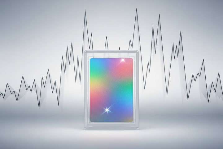 Trading card with volatile chart