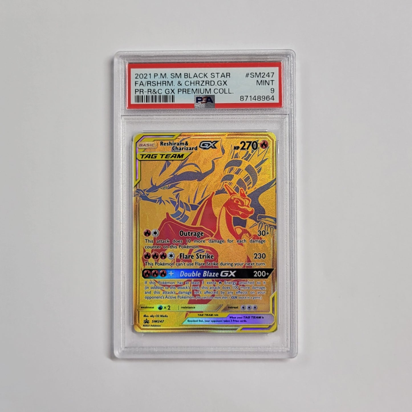 Reshiram & Charizard GX SM247 - Black Star Promo - PSA 9