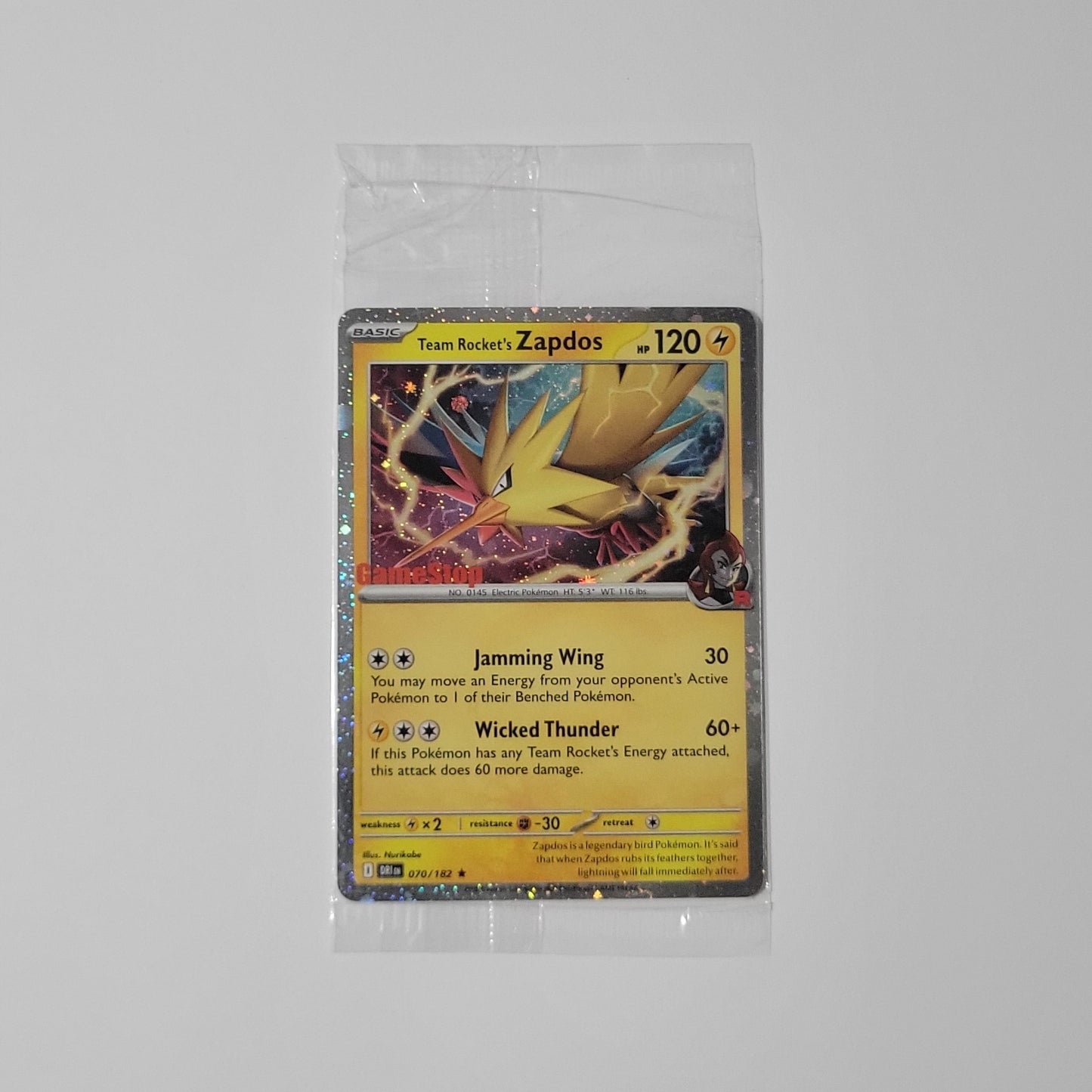 Team Rocket's Zapdos 070/182 (Sealed, Gamestop Stamped) - Gamestop Promo